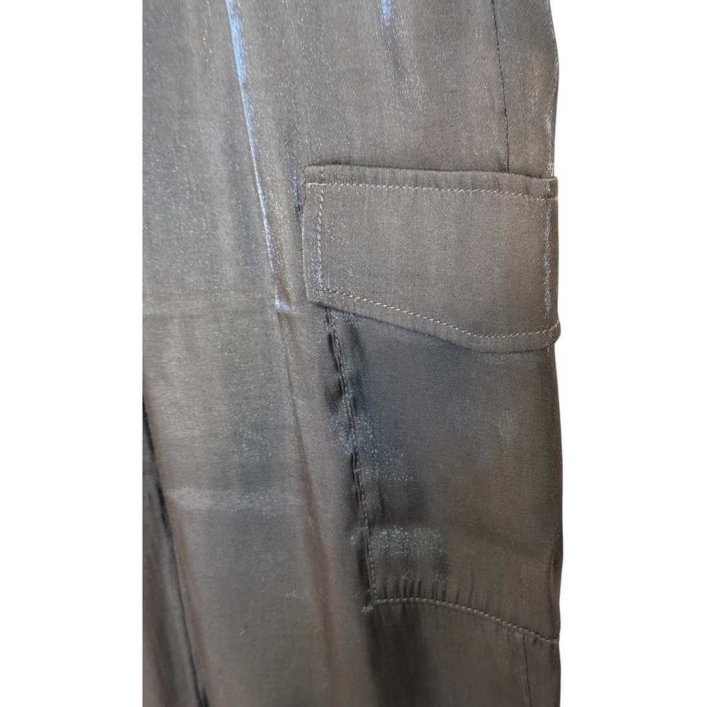 ANTHROPOLOGIE Shimmery Charcoal Gray Satin Cargo Joggers Pants EUC Size Small - Picture 4 of 7